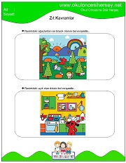 Resimli Zıt Kavram Çalışma Sayfaları